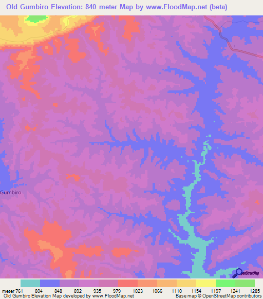 Old Gumbiro,Tanzania Elevation Map