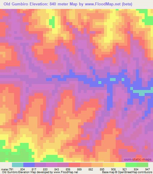 Old Gumbiro,Tanzania Elevation Map