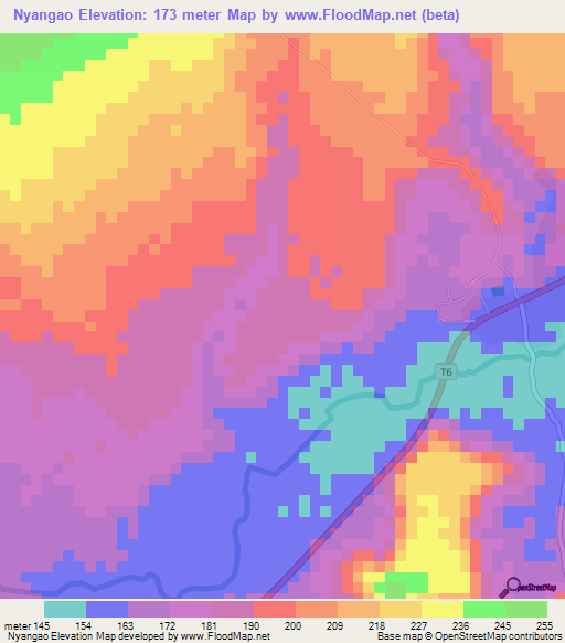 Nyangao,Tanzania Elevation Map