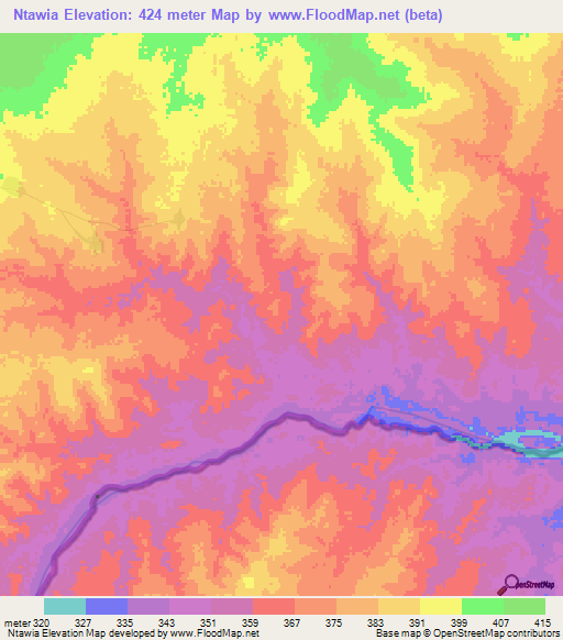 Ntawia,Tanzania Elevation Map