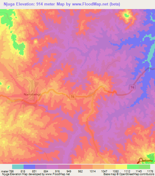 Njuga,Tanzania Elevation Map