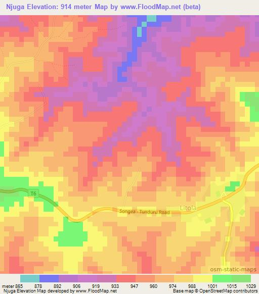 Njuga,Tanzania Elevation Map