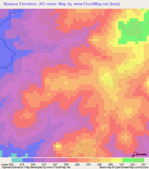 Njawara,Tanzania Elevation Map