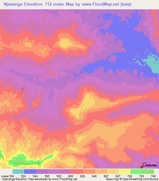 Njawanga,Tanzania Elevation Map