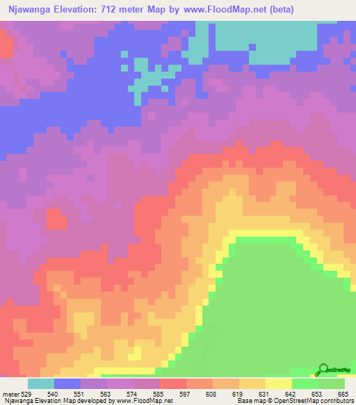 Njawanga,Tanzania Elevation Map