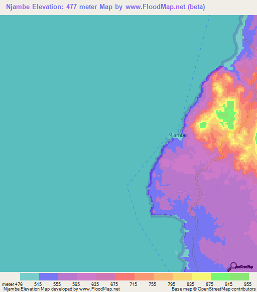 Njambe,Tanzania Elevation Map