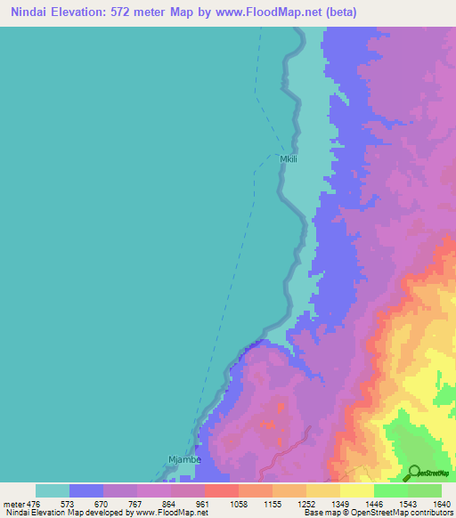 Nindai,Tanzania Elevation Map