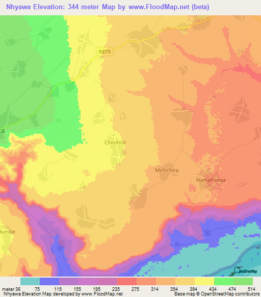 Nhyawa,Tanzania Elevation Map