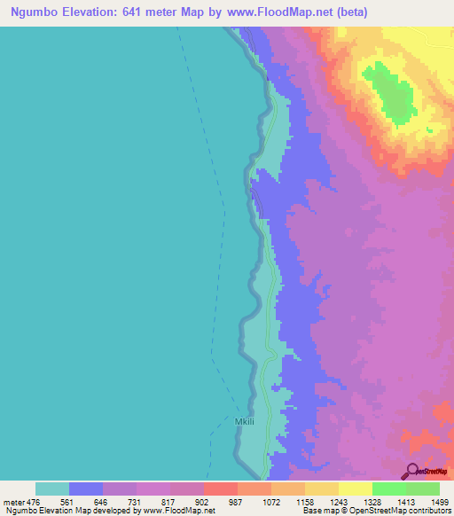 Ngumbo,Tanzania Elevation Map