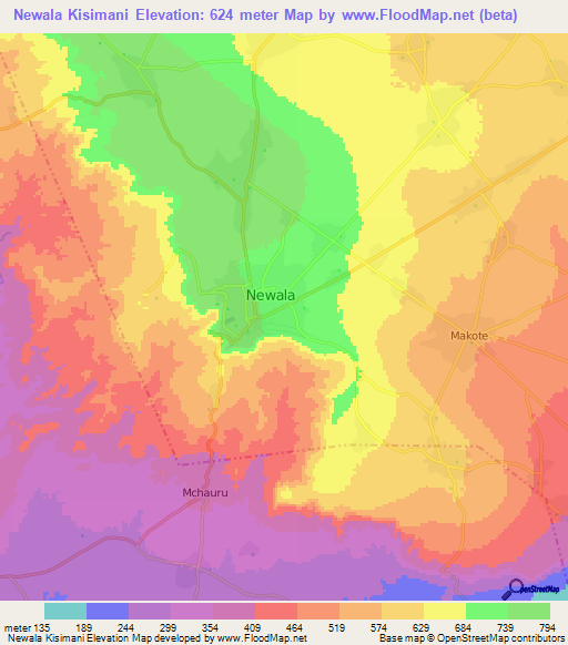 Newala Kisimani,Tanzania Elevation Map