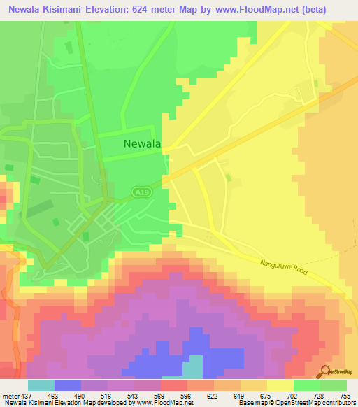 Newala Kisimani,Tanzania Elevation Map