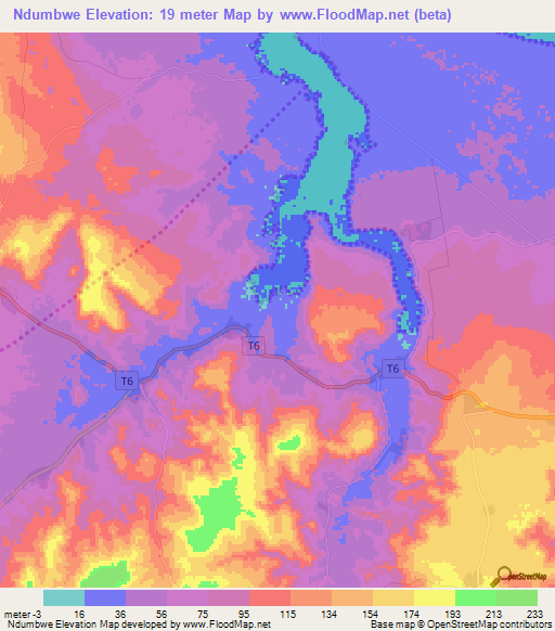 Ndumbwe,Tanzania Elevation Map