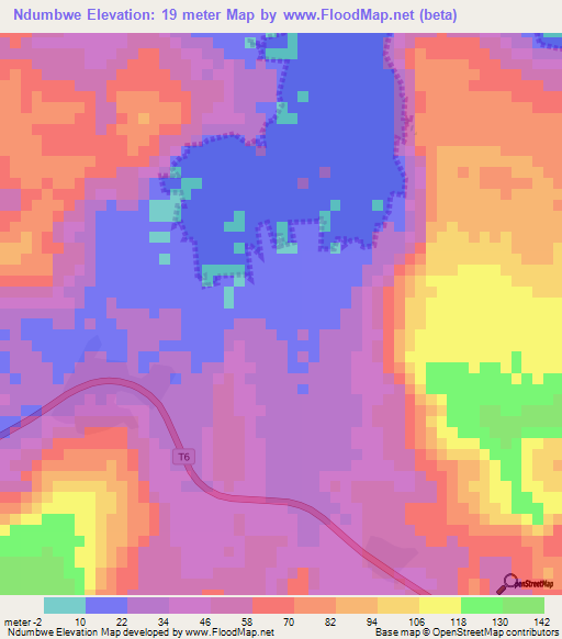 Ndumbwe,Tanzania Elevation Map