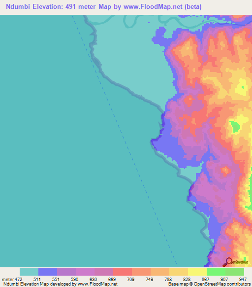 Ndumbi,Tanzania Elevation Map