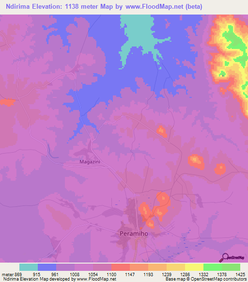 Ndirima,Tanzania Elevation Map