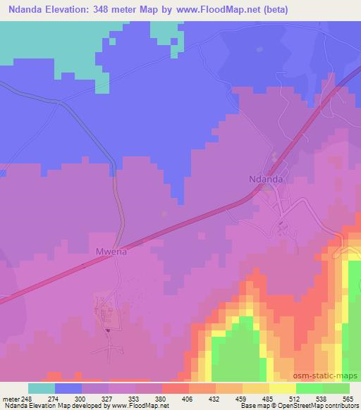 Ndanda,Tanzania Elevation Map