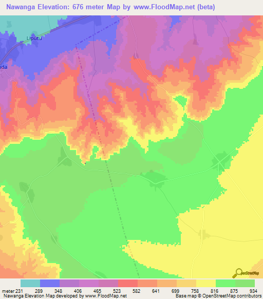 Nawanga,Tanzania Elevation Map