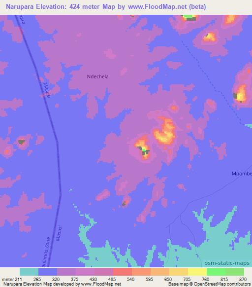 Narupara,Tanzania Elevation Map