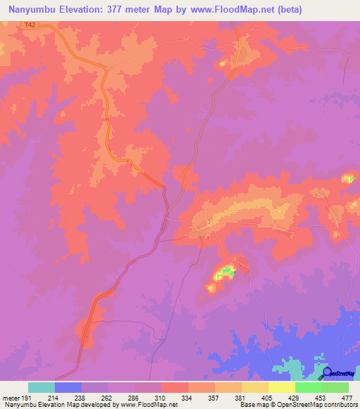 Nanyumbu,Tanzania Elevation Map