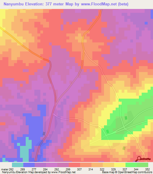 Nanyumbu,Tanzania Elevation Map