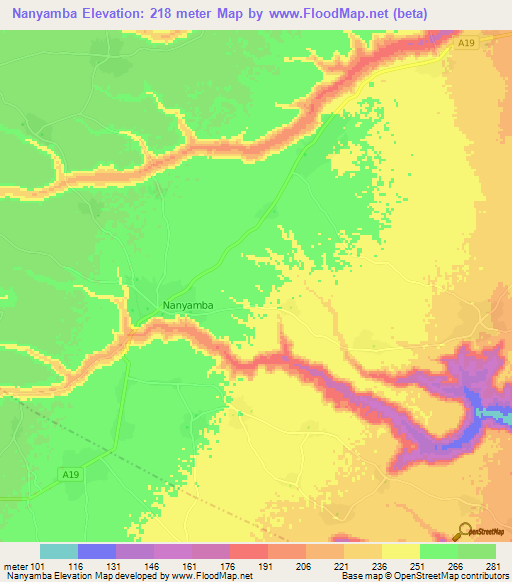 Nanyamba,Tanzania Elevation Map