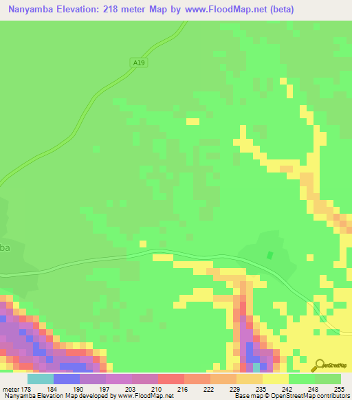 Nanyamba,Tanzania Elevation Map