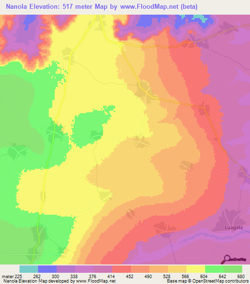 Nanola,Tanzania Elevation Map