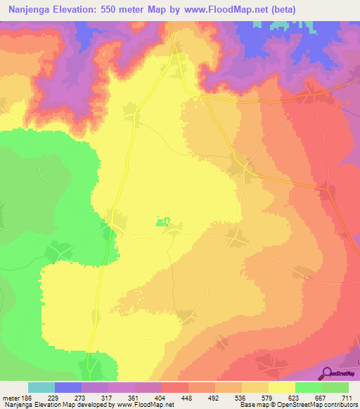 Nanjenga,Tanzania Elevation Map