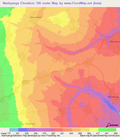 Nanhyanga,Tanzania Elevation Map