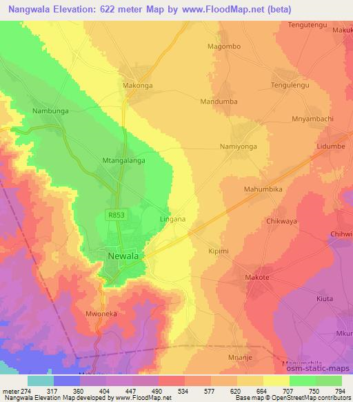 Nangwala,Tanzania Elevation Map