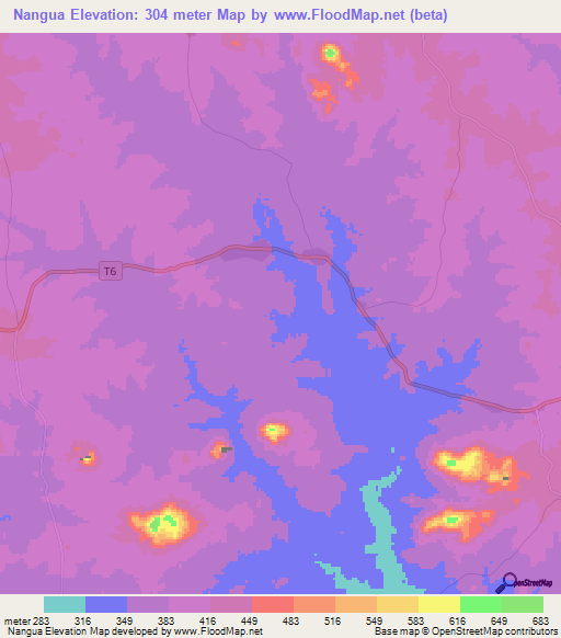 Nangua,Tanzania Elevation Map