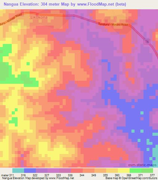 Nangua,Tanzania Elevation Map