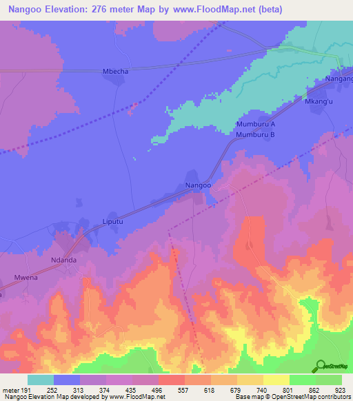 Nangoo,Tanzania Elevation Map