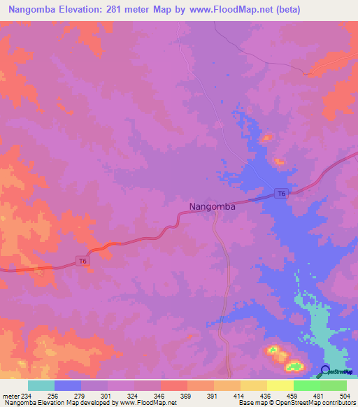 Nangomba,Tanzania Elevation Map