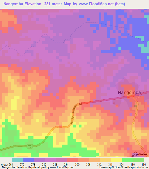 Nangomba,Tanzania Elevation Map