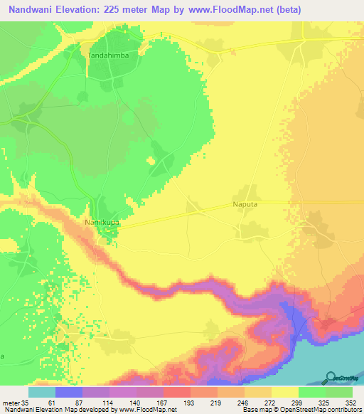 Nandwani,Tanzania Elevation Map