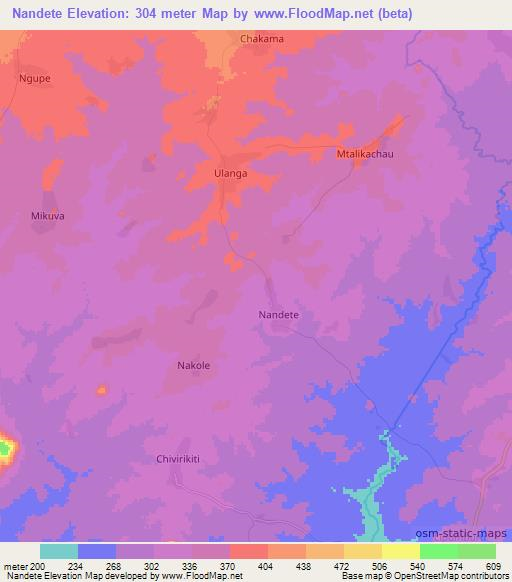 Nandete,Tanzania Elevation Map