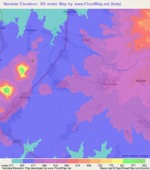 Nandete,Tanzania Elevation Map