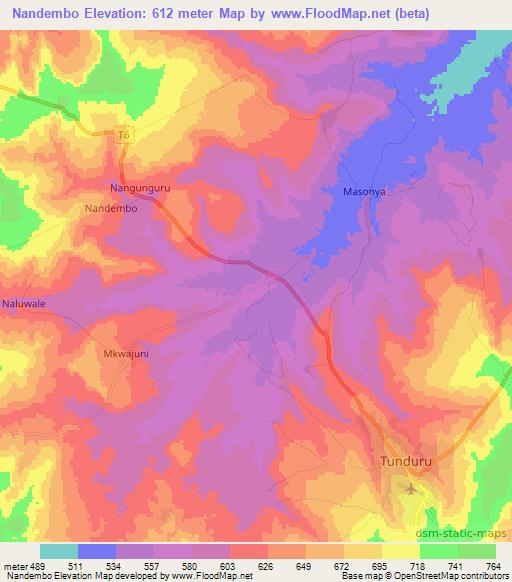 Nandembo,Tanzania Elevation Map