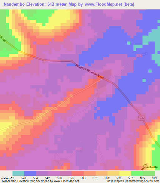 Nandembo,Tanzania Elevation Map