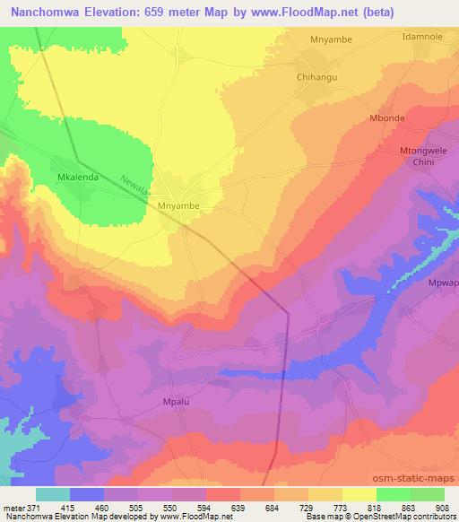 Nanchomwa,Tanzania Elevation Map