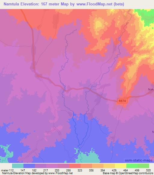 Namtula,Tanzania Elevation Map