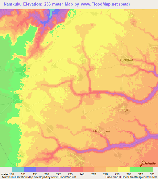 Namkuku,Tanzania Elevation Map