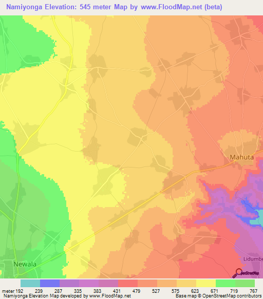 Namiyonga,Tanzania Elevation Map