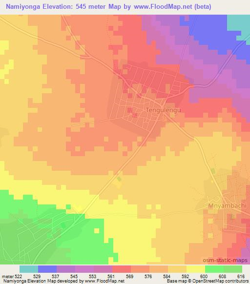 Namiyonga,Tanzania Elevation Map