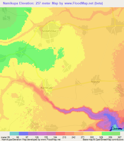 Namikupa,Tanzania Elevation Map