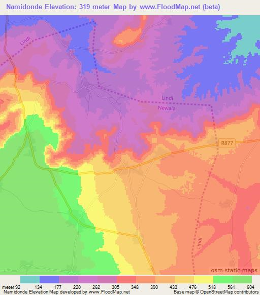 Namidonde,Tanzania Elevation Map