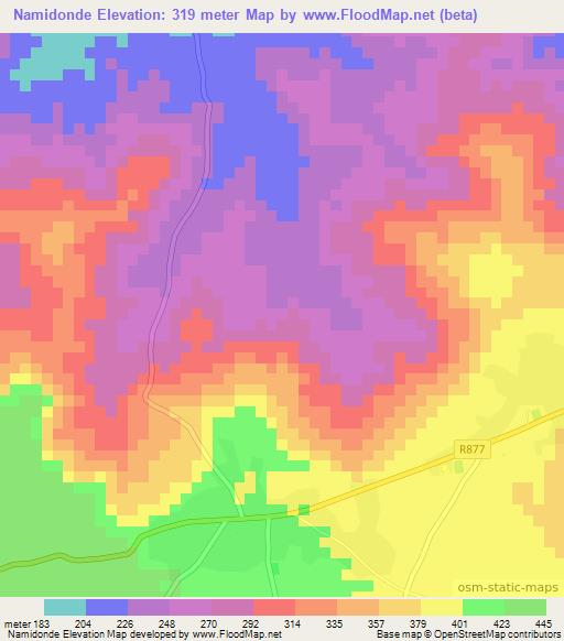 Namidonde,Tanzania Elevation Map