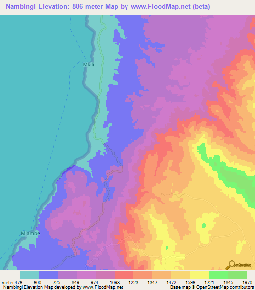 Nambingi,Tanzania Elevation Map