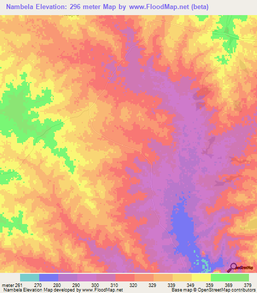 Nambela,Tanzania Elevation Map